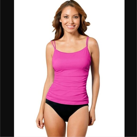 Miraclesuit Sofaux Tankini One Piece Swimsuit Pink Black DD Cup sz 16 Underwire - Picture 2 of 8